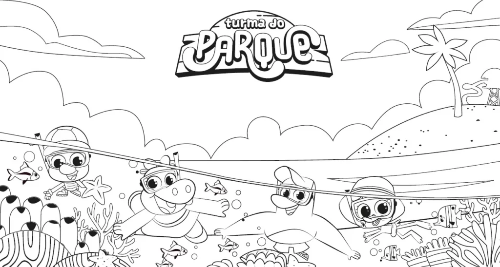 desenho da turma do parque em preto e branco para pintar
