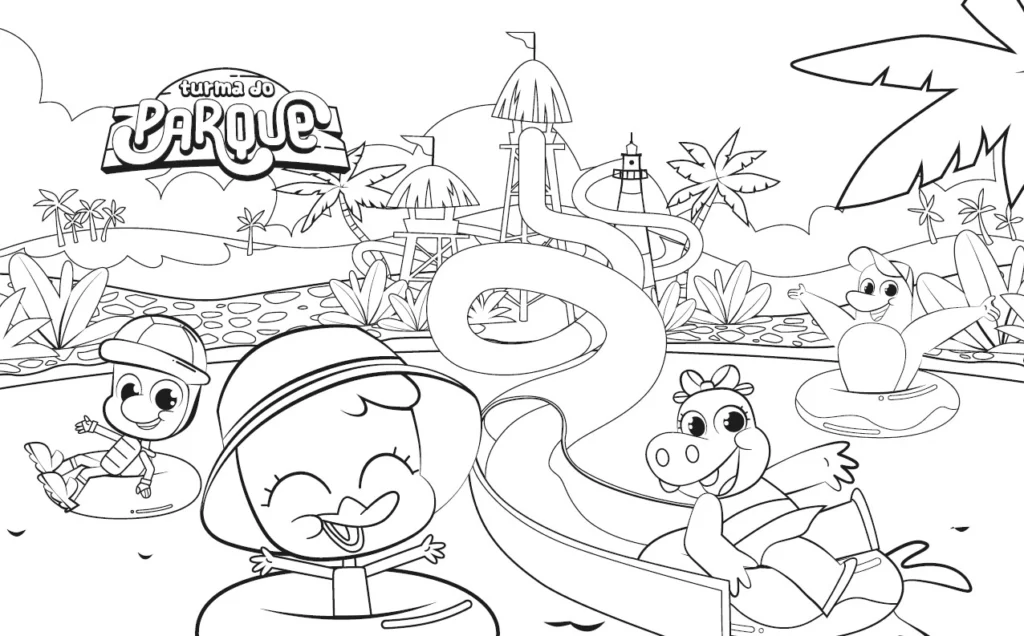 a imagem mostra um desenho da turma do parque para colorir