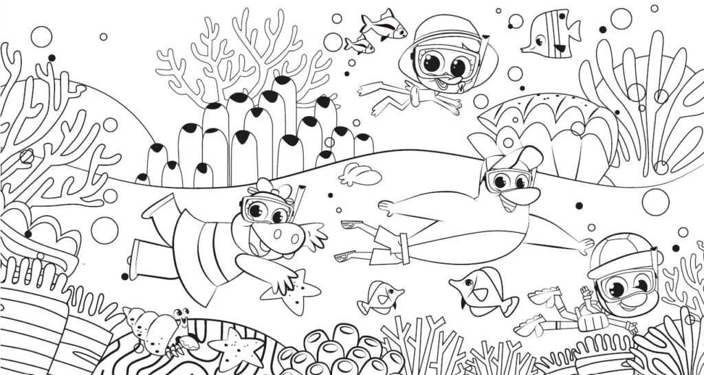 ilustração da turma do parque beach park para pintar