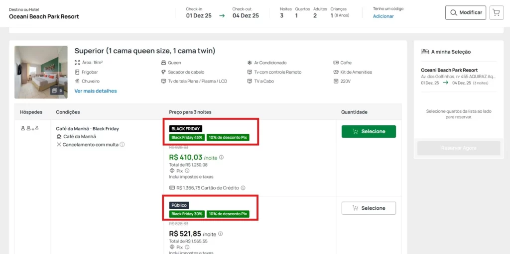 a imagem mostra opções de acomodação nos resorts beach park